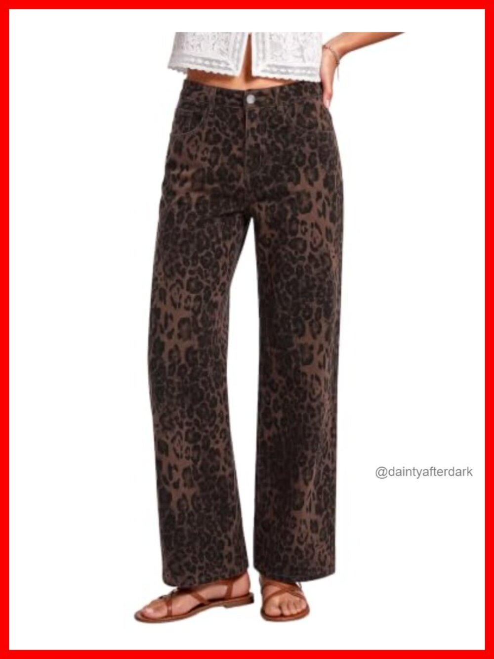 Wide Leg High Rise Stretchy Denim Jeans Animal Print